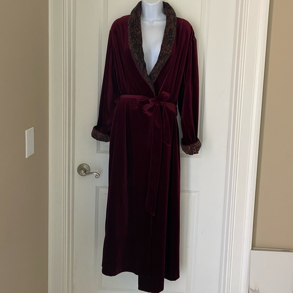 Vintage KIMBERLY GALE Robe Velvet Detailed Trim W/pockets Mobwife Old Money L